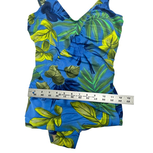 Vintage 80s Floral Tank Swimsuit One Piece Swimwear Tropical Print Beach JS - Picture 7 of 9